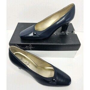 Soft Style Womens Caress Navy Blue Smooth Faille Lea Pumps Heels Shoes Sz 8